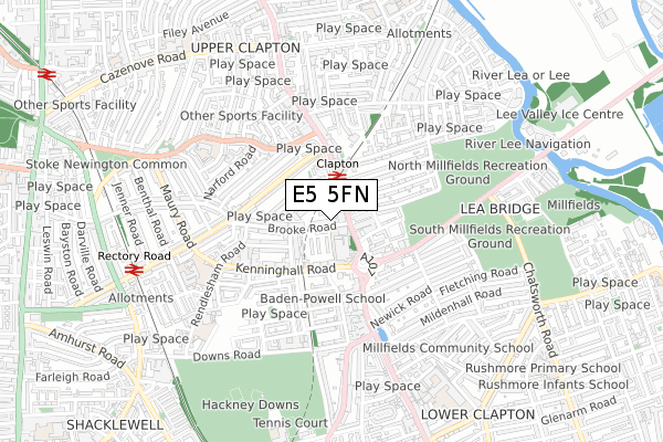 E5 5FN map - small scale - OS Open Zoomstack (Ordnance Survey)