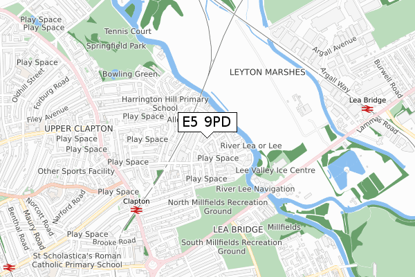 E5 9PD map - small scale - OS Open Zoomstack (Ordnance Survey)