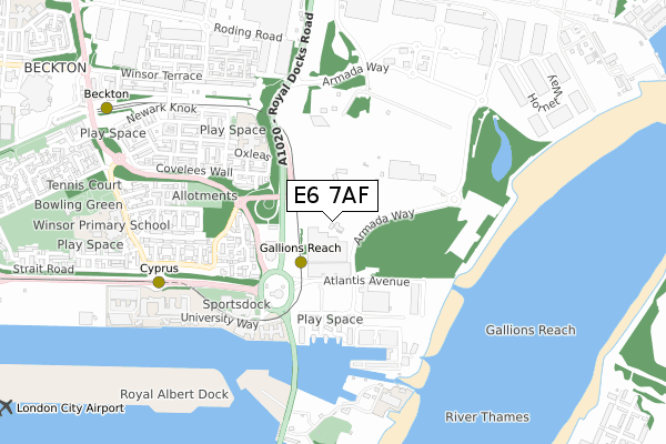 E6 7AF map - small scale - OS Open Zoomstack (Ordnance Survey)