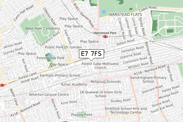 E7 7FS map - small scale - OS Open Zoomstack (Ordnance Survey)