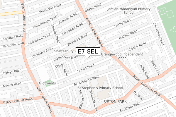 E7 8EL map - large scale - OS Open Zoomstack (Ordnance Survey)