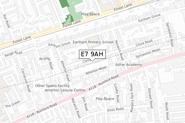 E7 9AH map - large scale - OS Open Zoomstack (Ordnance Survey)