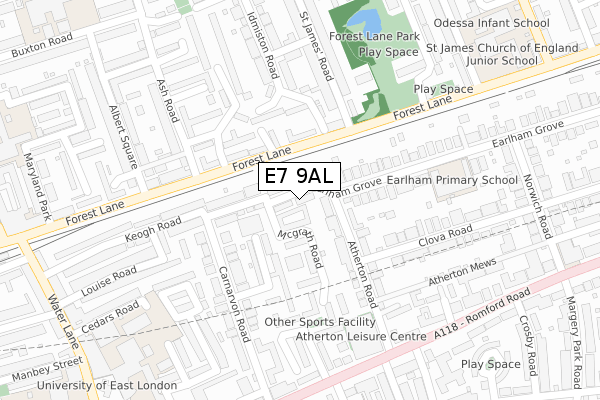 E7 9AL map - large scale - OS Open Zoomstack (Ordnance Survey)