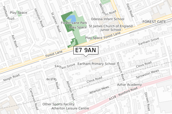 E7 9AN map - large scale - OS Open Zoomstack (Ordnance Survey)