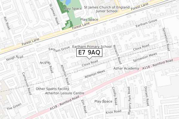 E7 9AQ map - large scale - OS Open Zoomstack (Ordnance Survey)