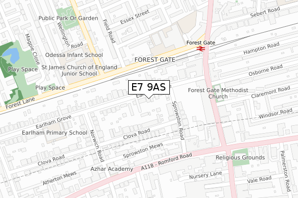 E7 9AS map - large scale - OS Open Zoomstack (Ordnance Survey)