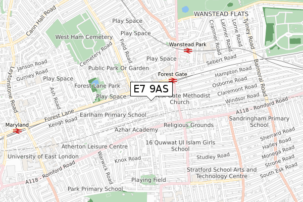 E7 9AS map - small scale - OS Open Zoomstack (Ordnance Survey)