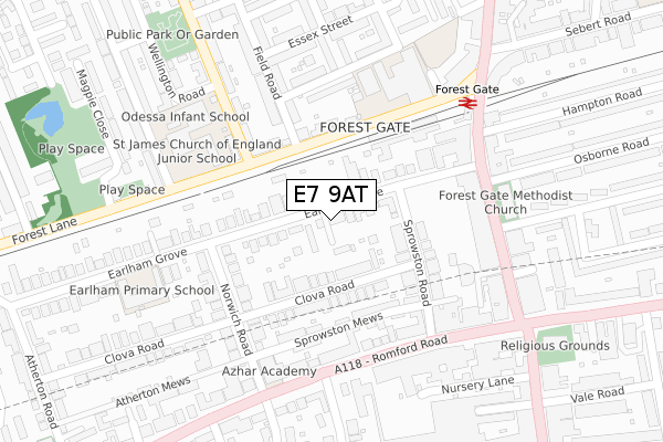 E7 9AT map - large scale - OS Open Zoomstack (Ordnance Survey)