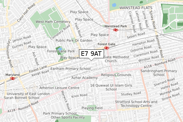 E7 9AT map - small scale - OS Open Zoomstack (Ordnance Survey)