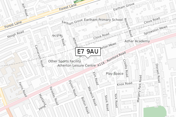 E7 9AU map - large scale - OS Open Zoomstack (Ordnance Survey)