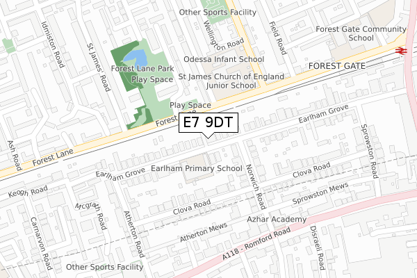 E7 9DT map - large scale - OS Open Zoomstack (Ordnance Survey)