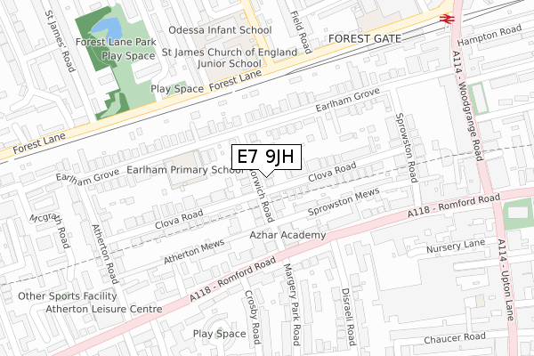 E7 9JH map - large scale - OS Open Zoomstack (Ordnance Survey)