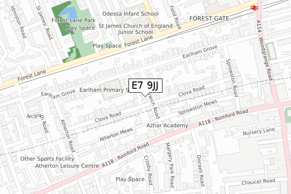 E7 9JJ map - large scale - OS Open Zoomstack (Ordnance Survey)