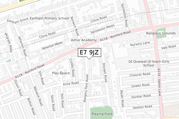 E7 9JZ map - large scale - OS Open Zoomstack (Ordnance Survey)