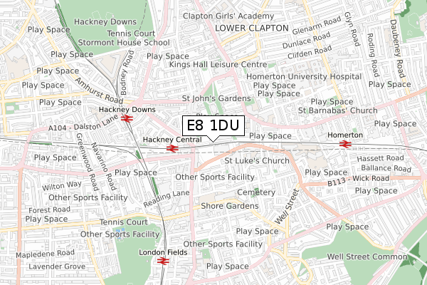 E8 1DU map - small scale - OS Open Zoomstack (Ordnance Survey)