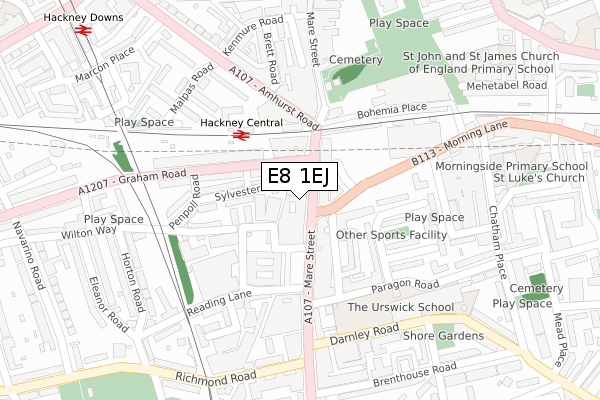 E8 1EJ map - large scale - OS Open Zoomstack (Ordnance Survey)