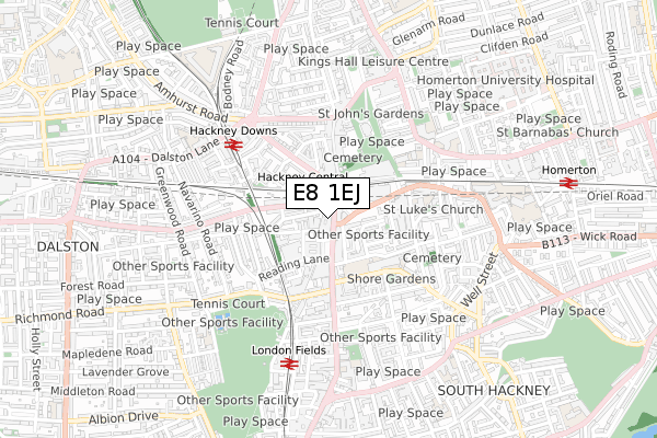 E8 1EJ map - small scale - OS Open Zoomstack (Ordnance Survey)