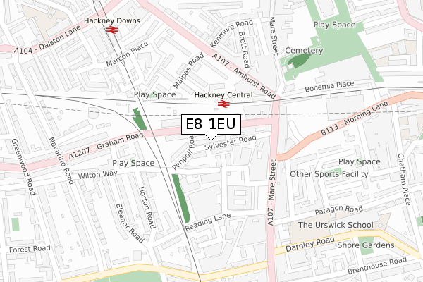 E8 1EU map - large scale - OS Open Zoomstack (Ordnance Survey)