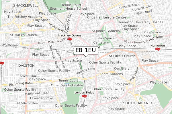 E8 1EU map - small scale - OS Open Zoomstack (Ordnance Survey)