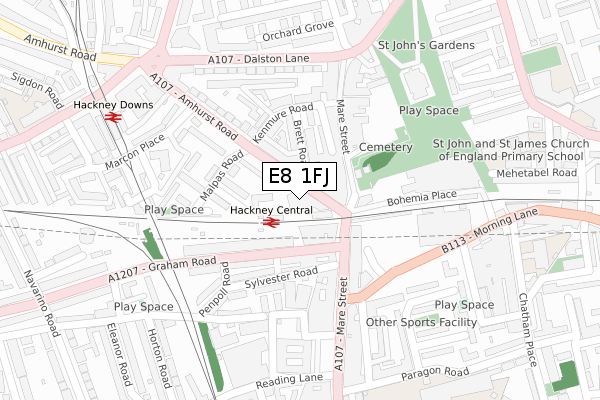 E8 1FJ map - large scale - OS Open Zoomstack (Ordnance Survey)