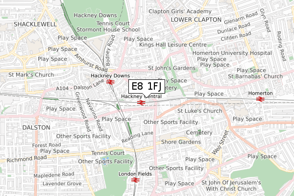 E8 1FJ map - small scale - OS Open Zoomstack (Ordnance Survey)