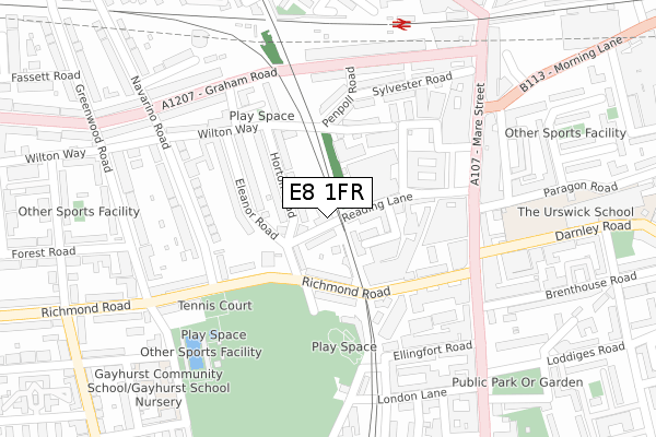 E8 1FR map - large scale - OS Open Zoomstack (Ordnance Survey)