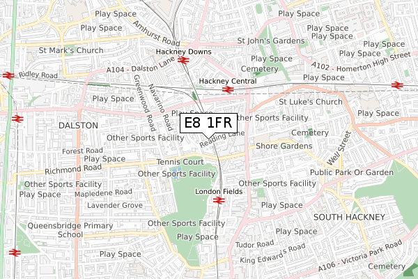 E8 1FR map - small scale - OS Open Zoomstack (Ordnance Survey)