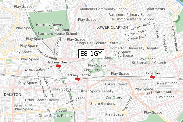 E8 1GY map - small scale - OS Open Zoomstack (Ordnance Survey)