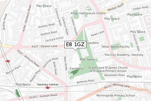 E8 1GZ map - large scale - OS Open Zoomstack (Ordnance Survey)