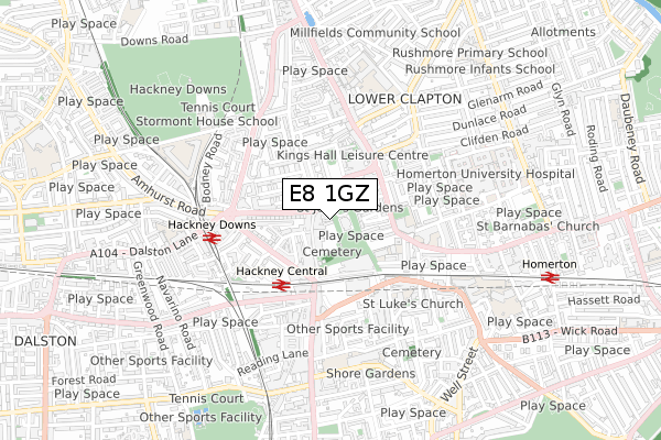 E8 1GZ map - small scale - OS Open Zoomstack (Ordnance Survey)