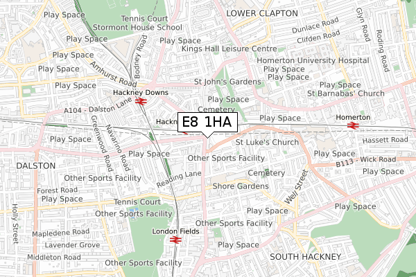 E8 1HA map - small scale - OS Open Zoomstack (Ordnance Survey)