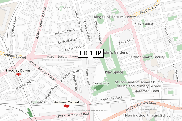 E8 1HP map - large scale - OS Open Zoomstack (Ordnance Survey)