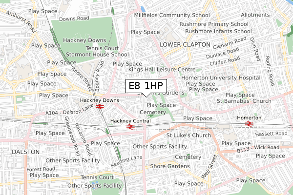 E8 1HP map - small scale - OS Open Zoomstack (Ordnance Survey)