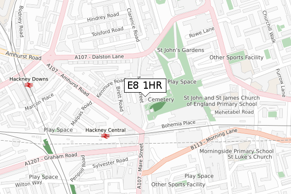 E8 1HR map - large scale - OS Open Zoomstack (Ordnance Survey)