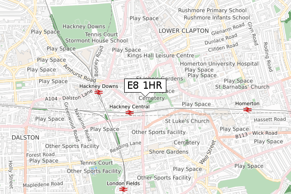 E8 1HR map - small scale - OS Open Zoomstack (Ordnance Survey)