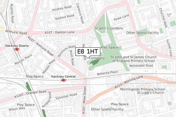 E8 1HT map - large scale - OS Open Zoomstack (Ordnance Survey)