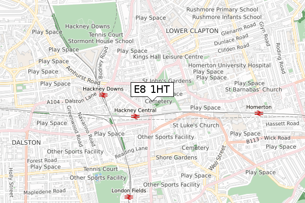 E8 1HT map - small scale - OS Open Zoomstack (Ordnance Survey)