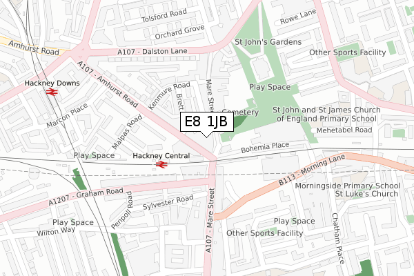 E8 1JB map - large scale - OS Open Zoomstack (Ordnance Survey)