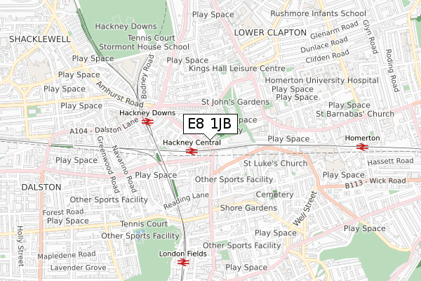 E8 1JB map - small scale - OS Open Zoomstack (Ordnance Survey)
