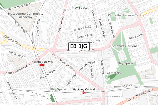 E8 1JG map - large scale - OS Open Zoomstack (Ordnance Survey)