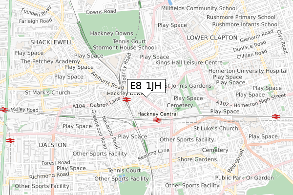 E8 1JH map - small scale - OS Open Zoomstack (Ordnance Survey)