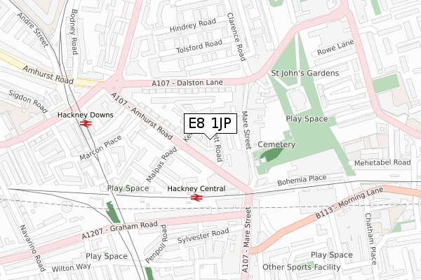 E8 1JP map - large scale - OS Open Zoomstack (Ordnance Survey)