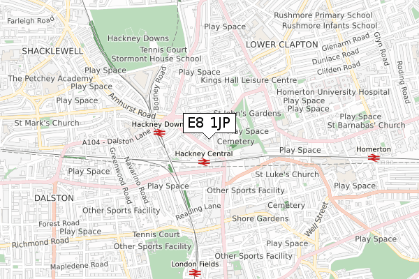 E8 1JP map - small scale - OS Open Zoomstack (Ordnance Survey)