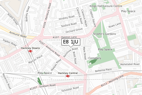 E8 1JU map - large scale - OS Open Zoomstack (Ordnance Survey)