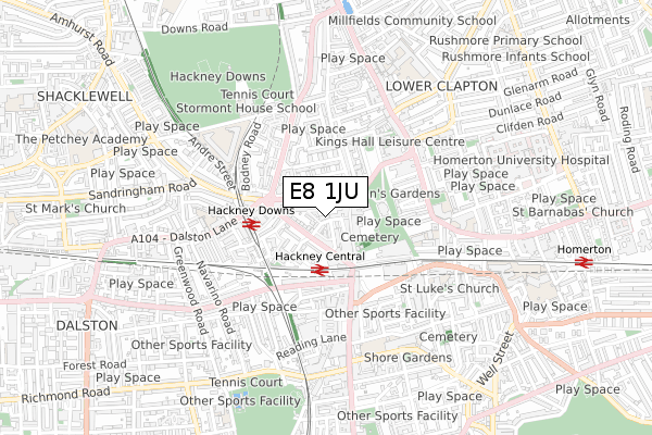 E8 1JU map - small scale - OS Open Zoomstack (Ordnance Survey)