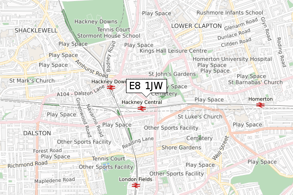 E8 1JW map - small scale - OS Open Zoomstack (Ordnance Survey)