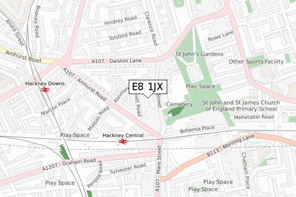 E8 1JX map - large scale - OS Open Zoomstack (Ordnance Survey)