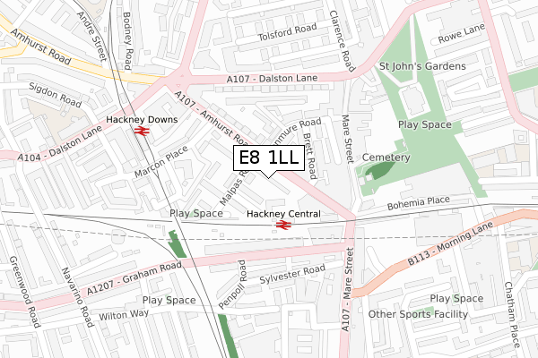 E8 1LL map - large scale - OS Open Zoomstack (Ordnance Survey)