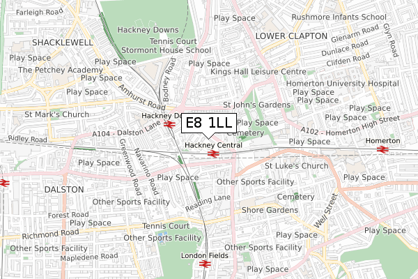 E8 1LL map - small scale - OS Open Zoomstack (Ordnance Survey)