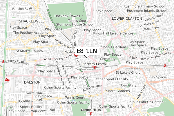 E8 1LN map - small scale - OS Open Zoomstack (Ordnance Survey)